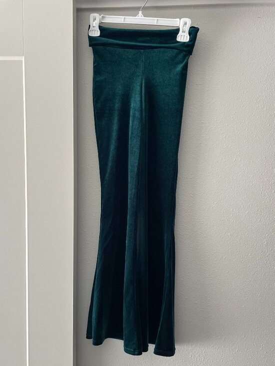 Hand Crafted Pants - Green Velvet Boho Flare Pants